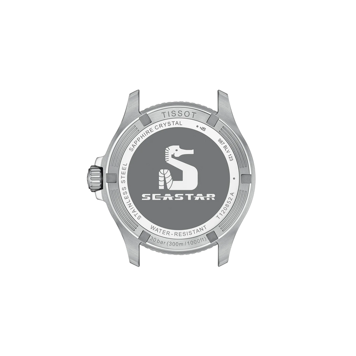 Back view of the watch case Tissot Seastar 1000 GMT 40mm, reference T120.852.11.051.00