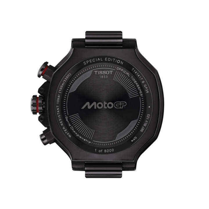 Back view of the watch case Tissot T-Race MotoGP 2026 45mm, reference T141.417.37.422.00