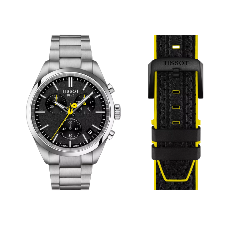 Front view of the watch Tissot PR 100 Tour de France 40mm with additional bracelet, reference T150.417.11.051.00
