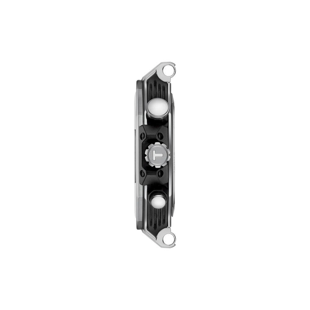 Profile view of the watch case Tissot T-Race 45mm, reference T141.417.17.011.00
