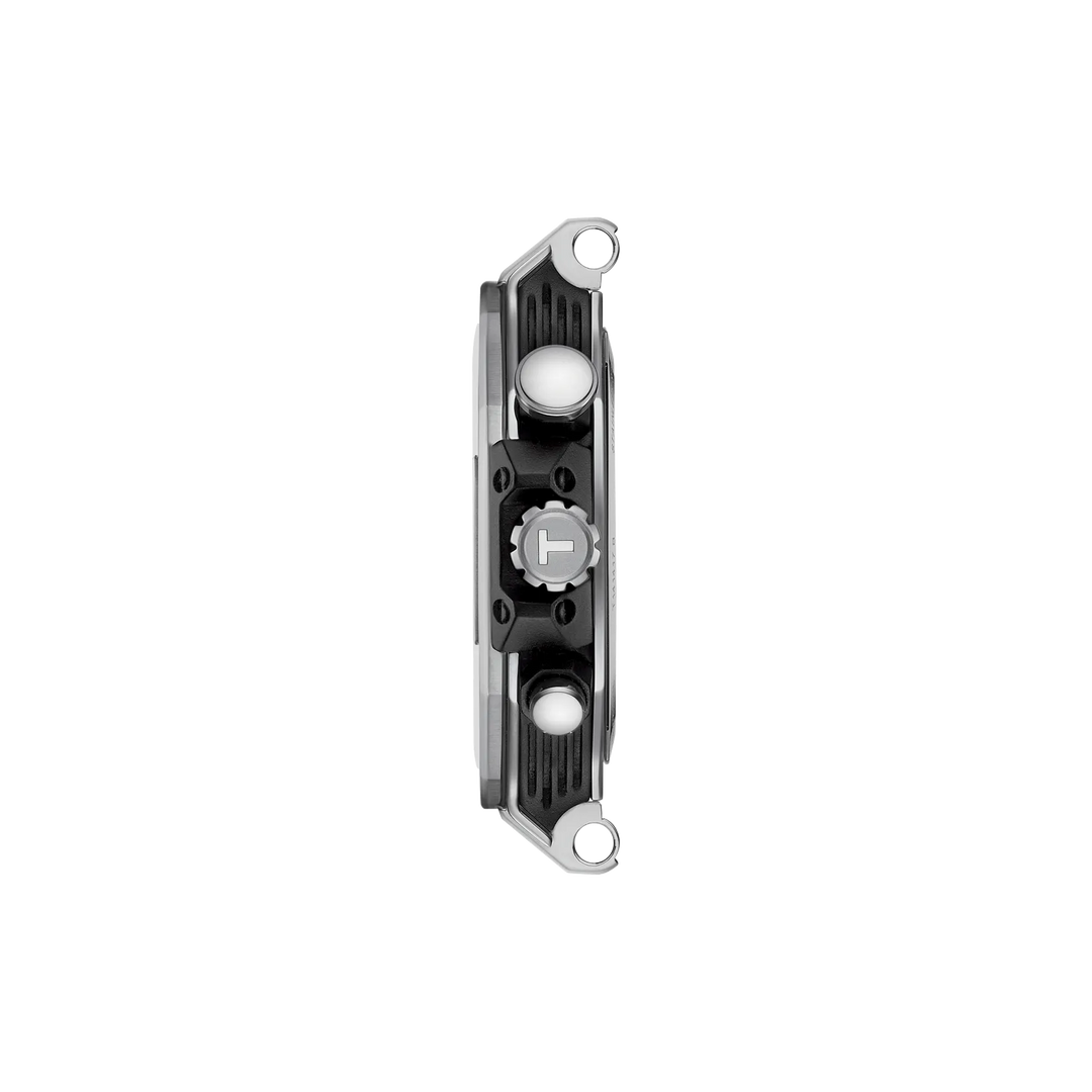 Profile view of the watch case Tissot T-Race 45mm, reference T141.417.17.011.00