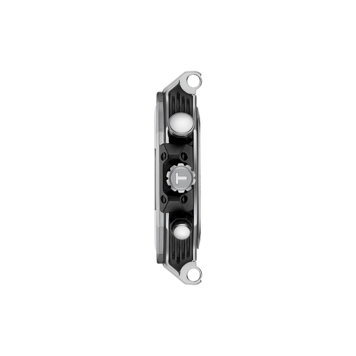 Profile view of the watch case Tissot T-Race 45mm, reference T141.417.17.011.00