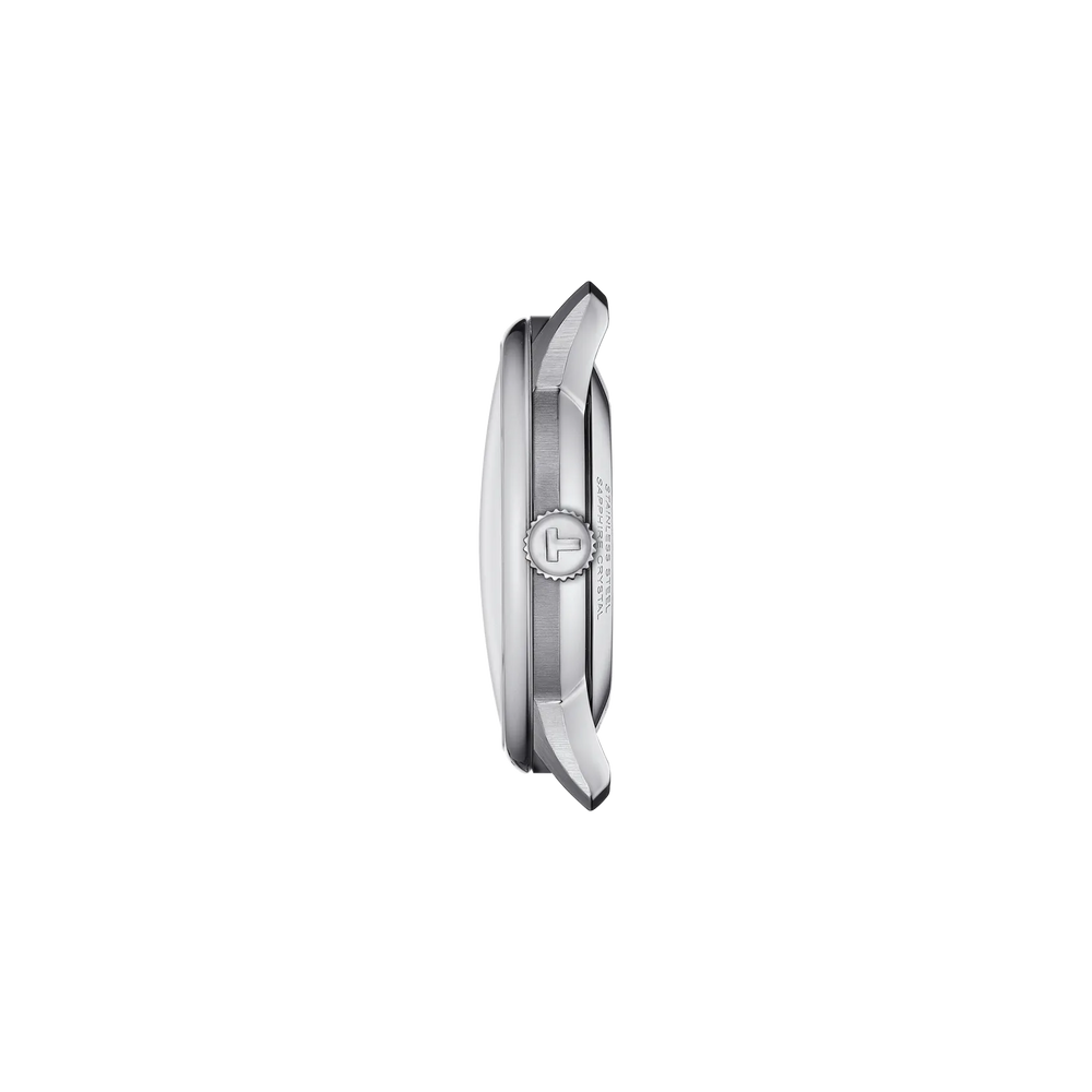 Profile view of the watch case Tissot Chemin Des Tourelles Skeleton 39mm, reference T139.836.16.261.00