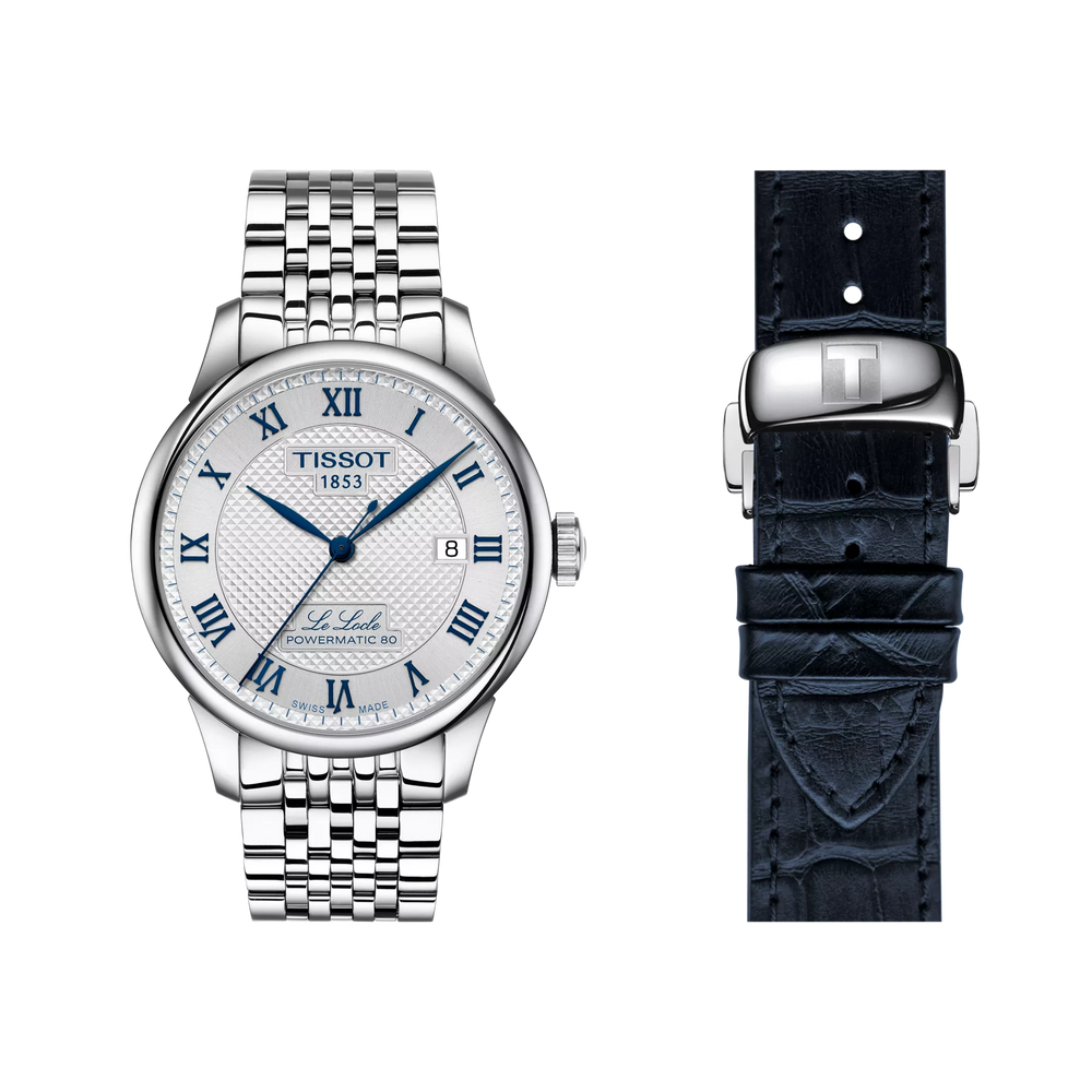Front view of the watch Tissot Le Locle 20th Anniversary 39.3mm with additional bracelet, reference T006.407.11.033.03
