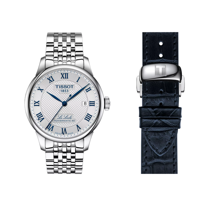 Front view of the watch Tissot Le Locle 20th Anniversary 39.3mm with additional bracelet, reference T006.407.11.033.03