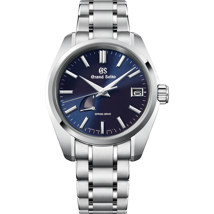 Grand Seiko SBGA375 Heritage Spring Drive watch with midnight-blue dial and stainless-steel bracelet