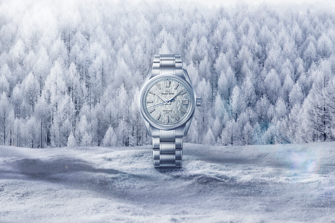 Grand Seiko SLGB003 official lifestyle campaign in a frost-covered forest