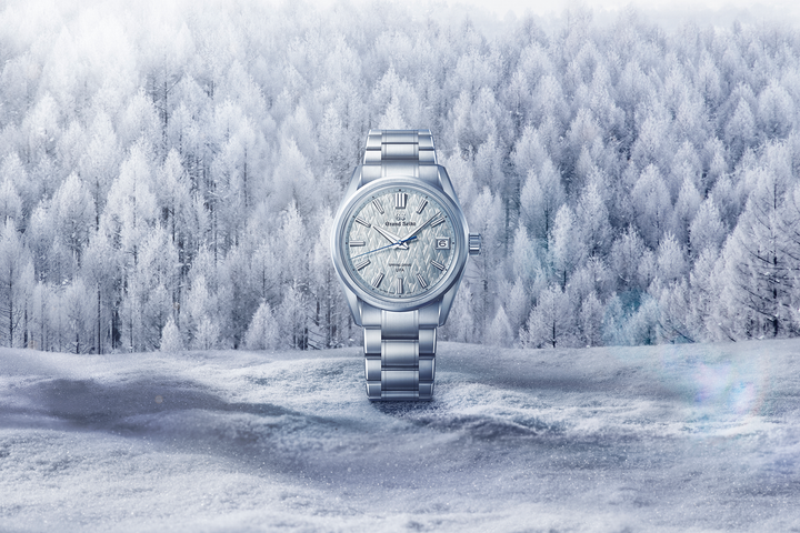 Grand Seiko SLGB003 official lifestyle campaign in a frost-covered forest