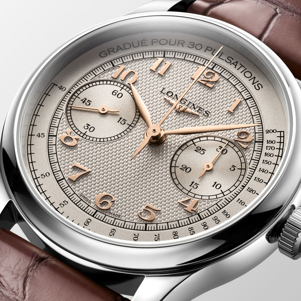 Longines Master Collection Chrono Monopusher L2.960.4.78.2 dial detail