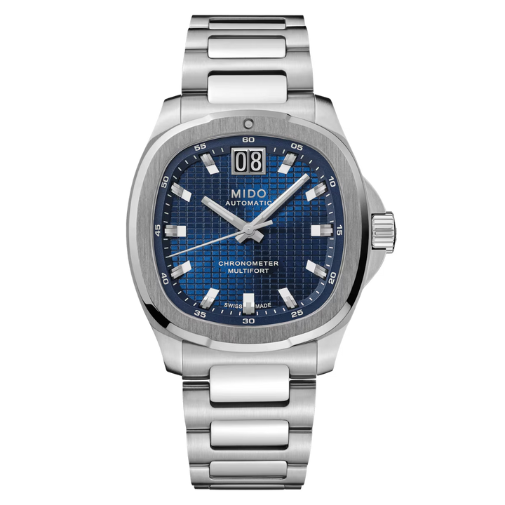 MIDO Multifort TV Big Date Chronometer 39.2 x 40mm Blue Dial M049.567.11.041.00 – front view