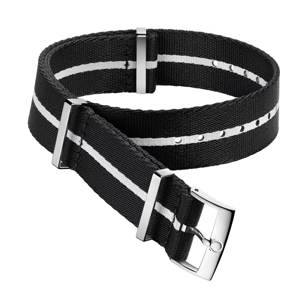 OMEGA NATO Black & White Striped Polyamide Strap 20mm 031CWZ010698