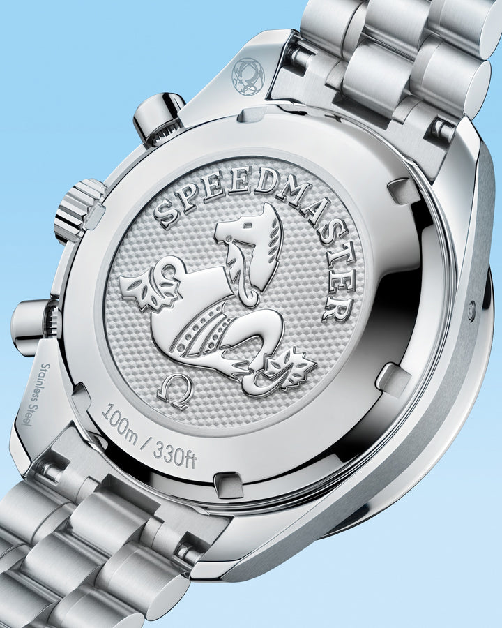 OMEGA Speedmaster 38 mm ice blue dial watch 324.15.38.50.03.001 official view 6