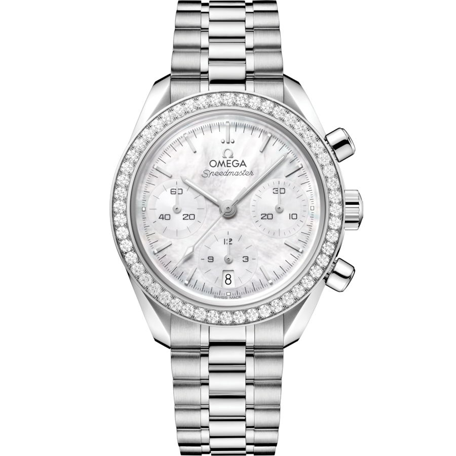 OMEGA Speedmaster 38 mm white mother-of-pearl dial watch 324.15.38.50.05.001 front view