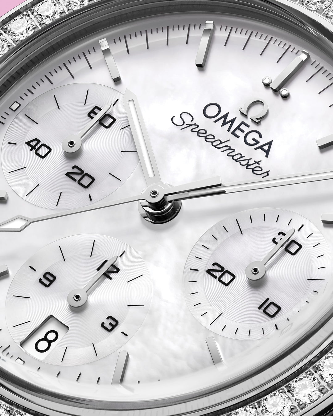OMEGA Speedmaster 38 mm white mother-of-pearl dial watch 324.15.38.50.05.001 official view 5