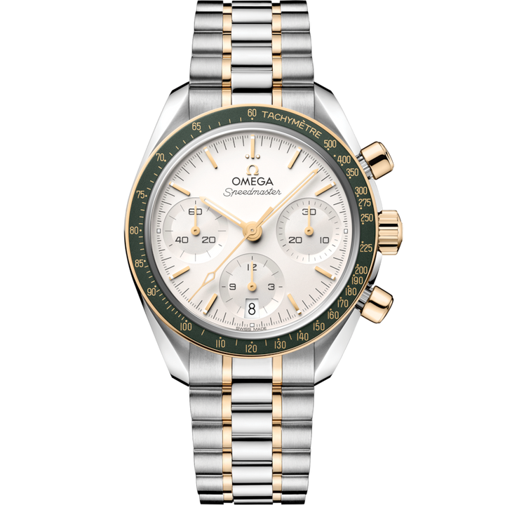 OMEGA Speedmaster 38 mm silver dial and Moonshine gold watch 324.20.38.50.02.001 front view