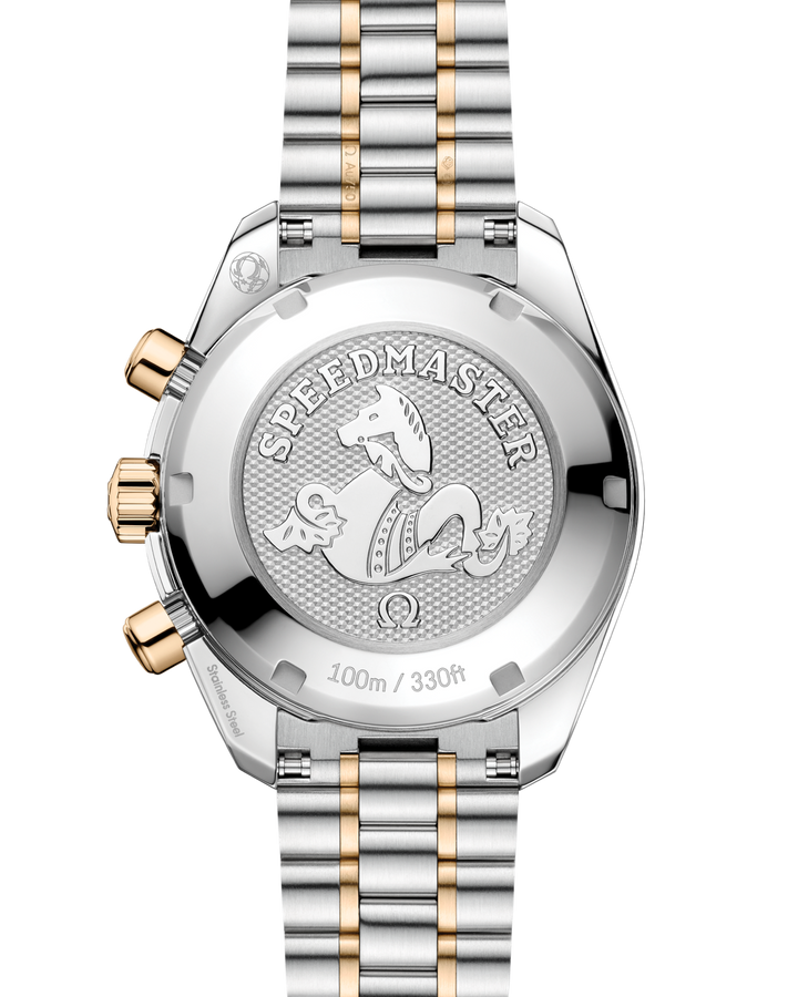 OMEGA Speedmaster 38 mm silver dial and Moonshine gold watch 324.20.38.50.02.001 official view 2