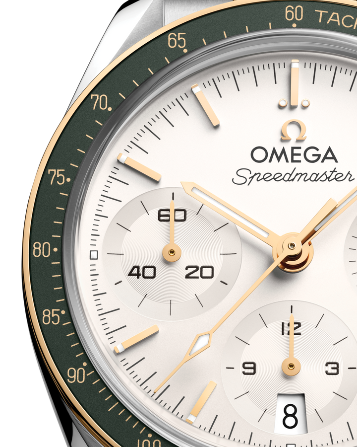 OMEGA Speedmaster 38 mm silver dial and Moonshine gold watch 324.20.38.50.02.001 official view 3