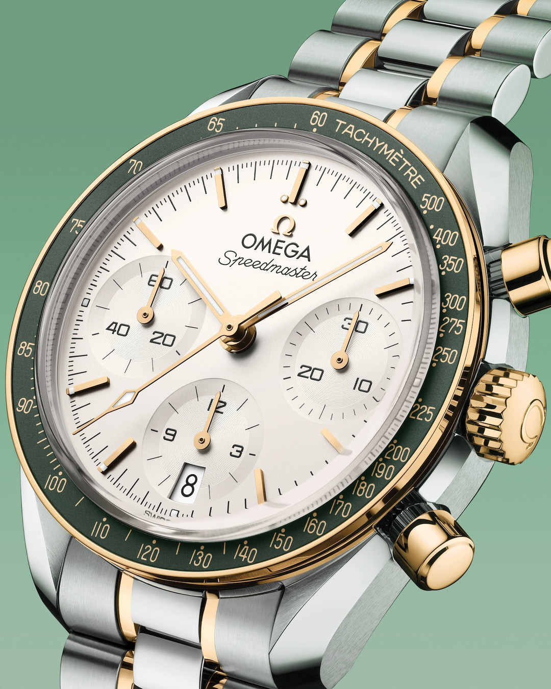 OMEGA Speedmaster 38 mm silver dial and Moonshine gold watch 324.20.38.50.02.001 official view 4