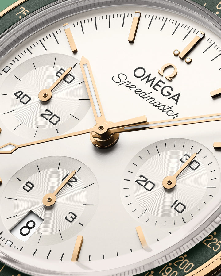 OMEGA Speedmaster 38 mm silver dial and Moonshine gold watch 324.20.38.50.02.001 official view 5