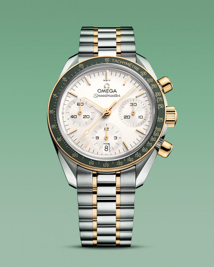 OMEGA Speedmaster 38 mm silver dial and Moonshine gold watch 324.20.38.50.02.001 official view 6