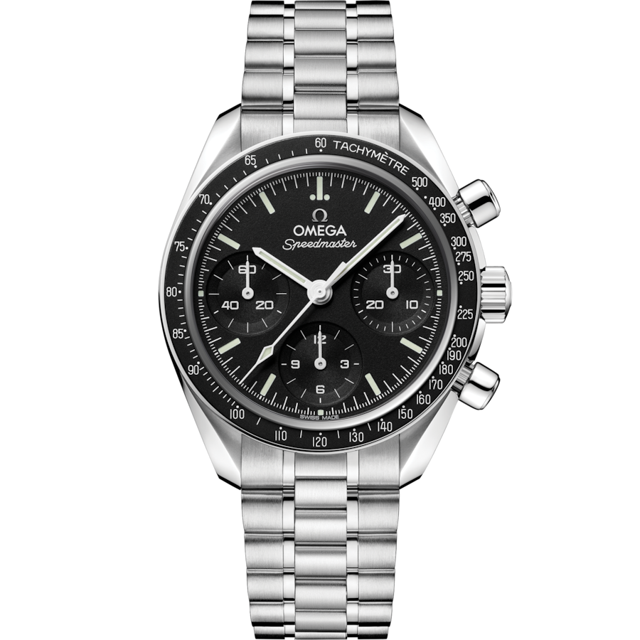 OMEGA Speedmaster 38 mm black dial watch 324.30.38.50.01.002 front view