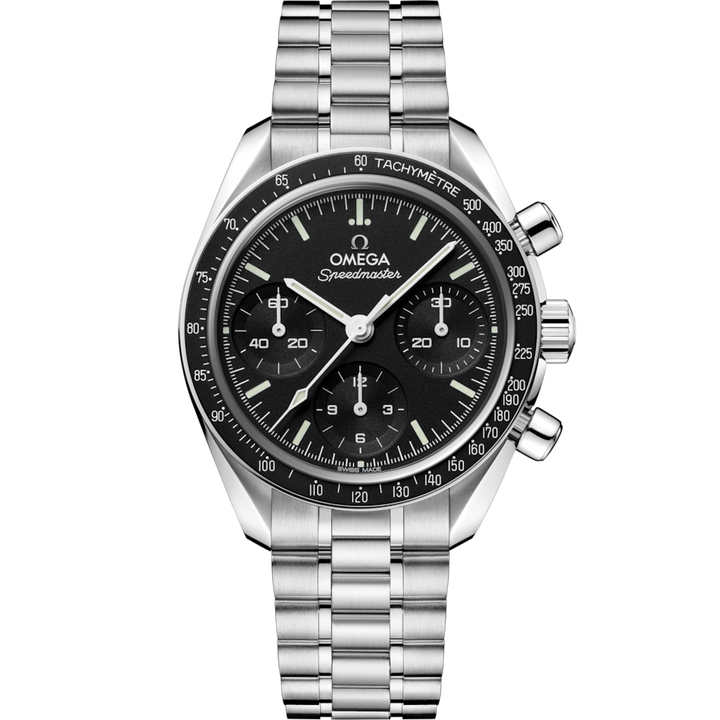 OMEGA Speedmaster 38 mm black dial watch 324.30.38.50.01.002 front view