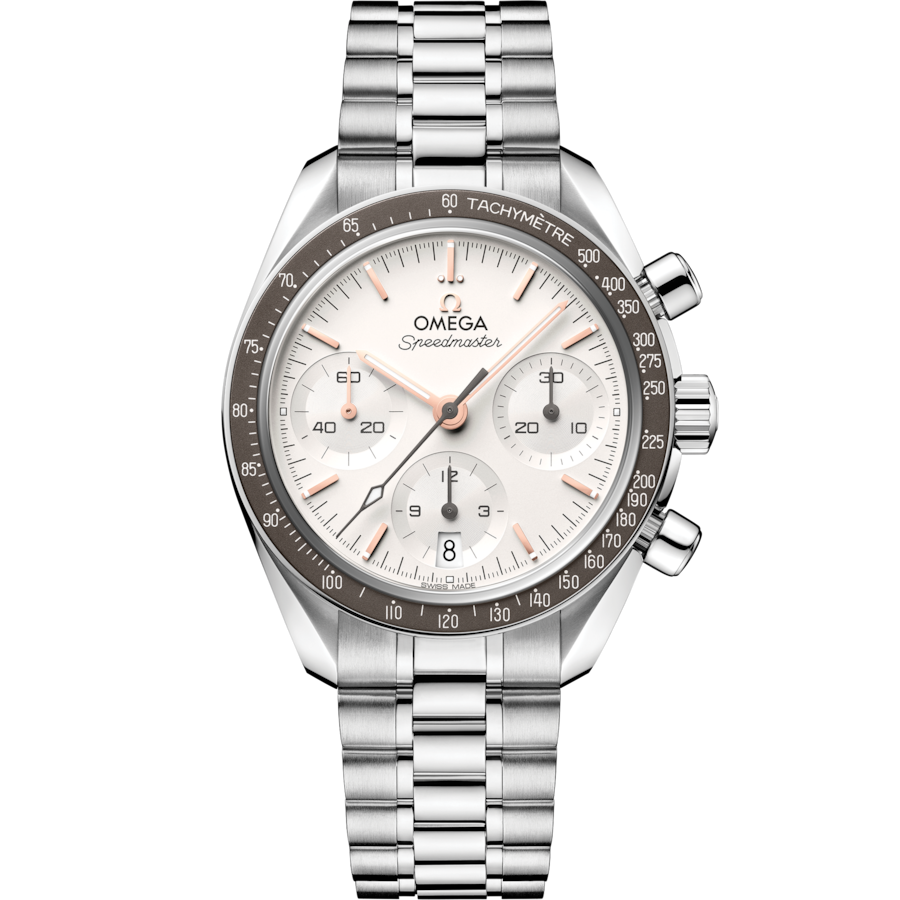 OMEGA Speedmaster 38 mm silver dial watch 324.30.38.50.02.003 front view