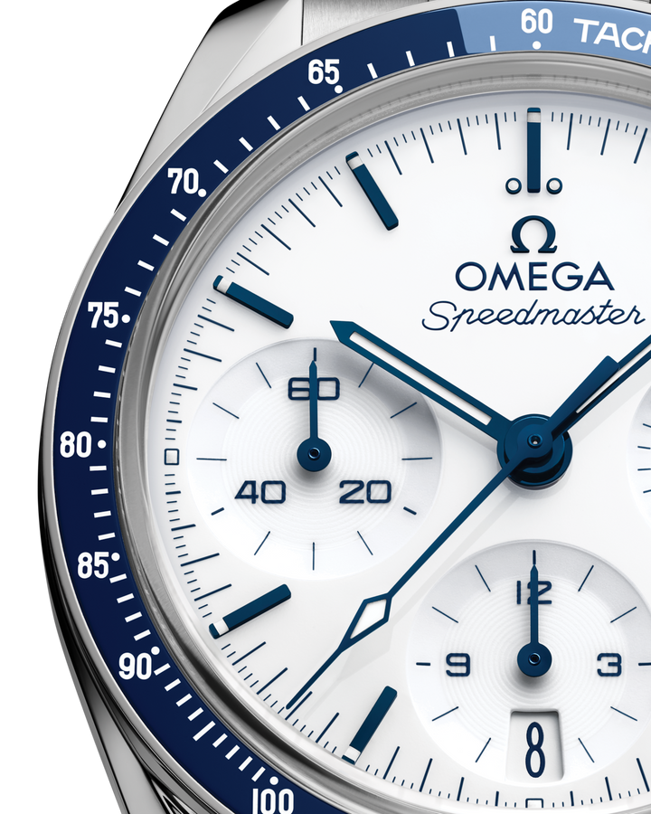 OMEGA Speedmaster 38 mm white dial watch 324.30.38.50.04.001 official view 3