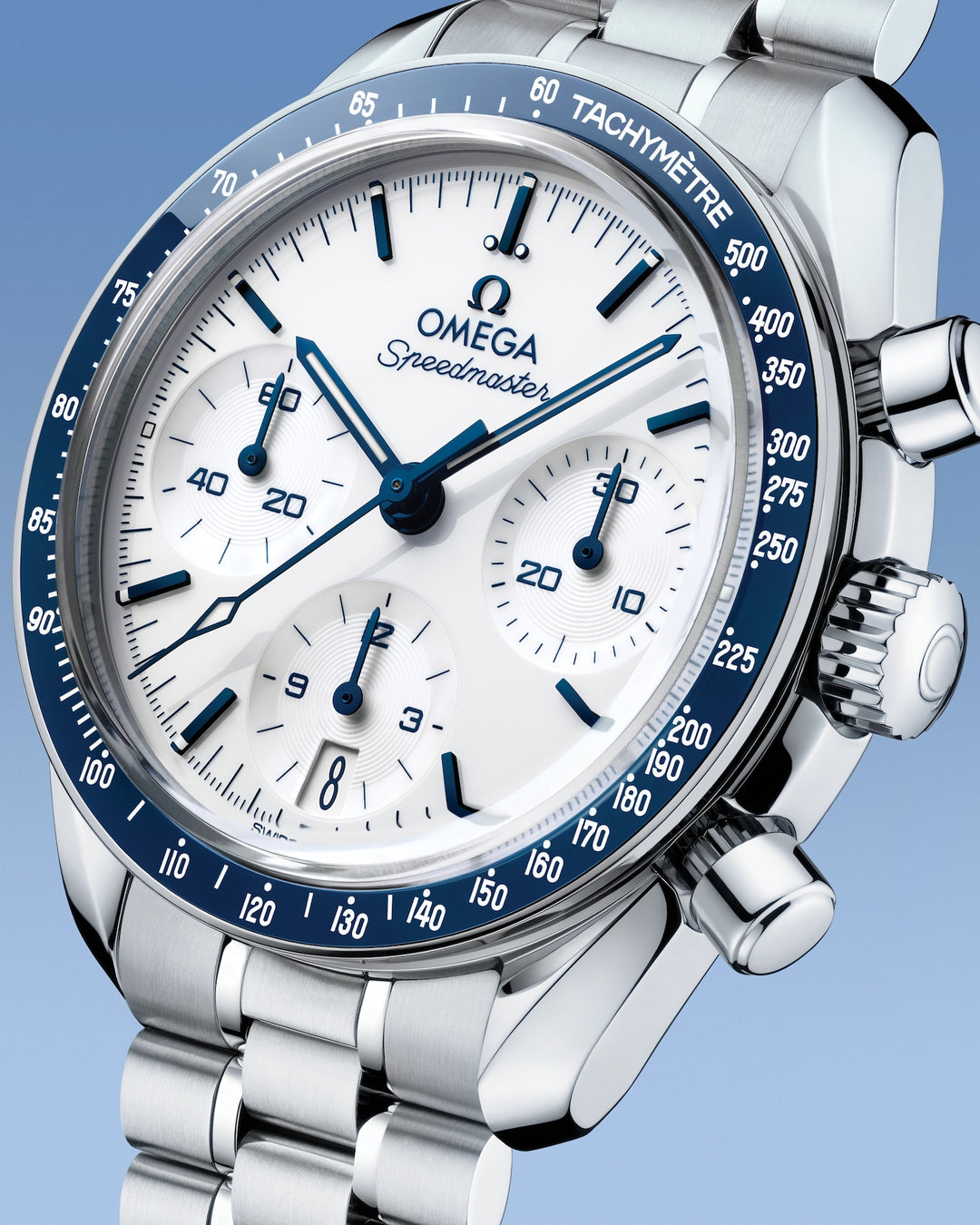 OMEGA Speedmaster 38 mm white dial watch 324.30.38.50.04.001 official view 4