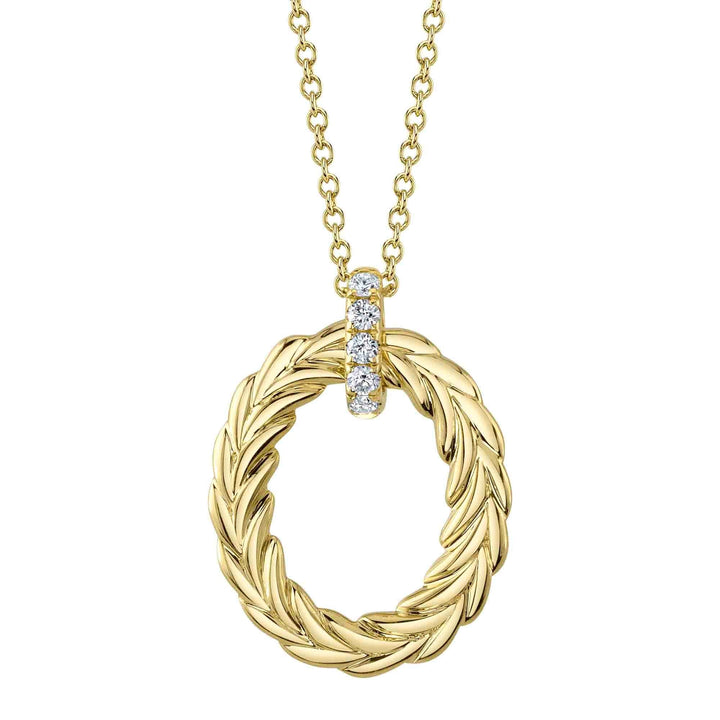 Shy Creation 0.07 ct Diamond Laurel Wreath Oval Necklace in 14K Yellow Gold — SC55026565