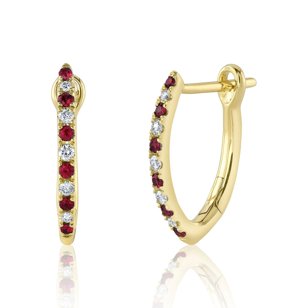 Ct Diamond Ct Ruby 14K Yellow Gold Hoop Earring - Main Image