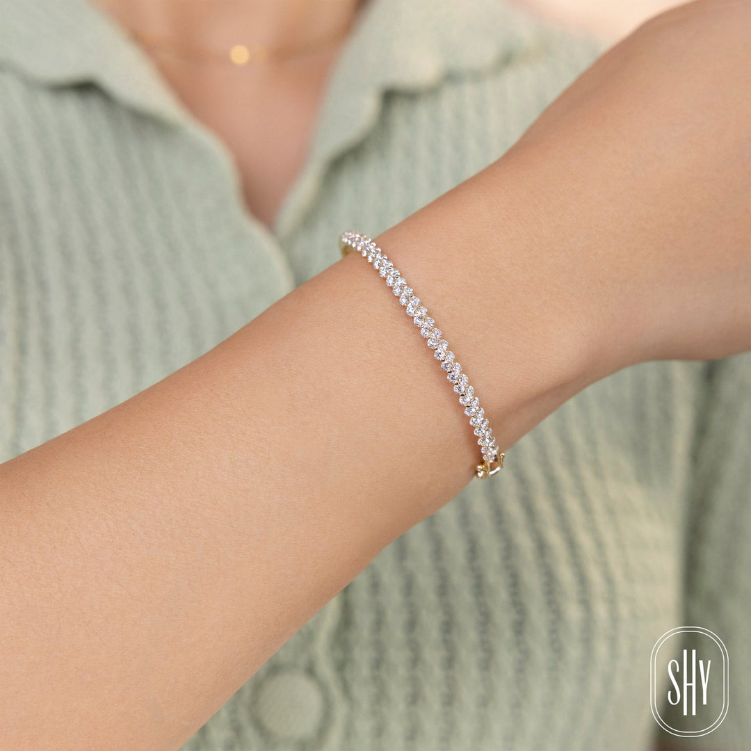 Shy Creation 2.42 ct Diamond Bangle in 14K Yellow Gold — SC55029696ZS — worn view