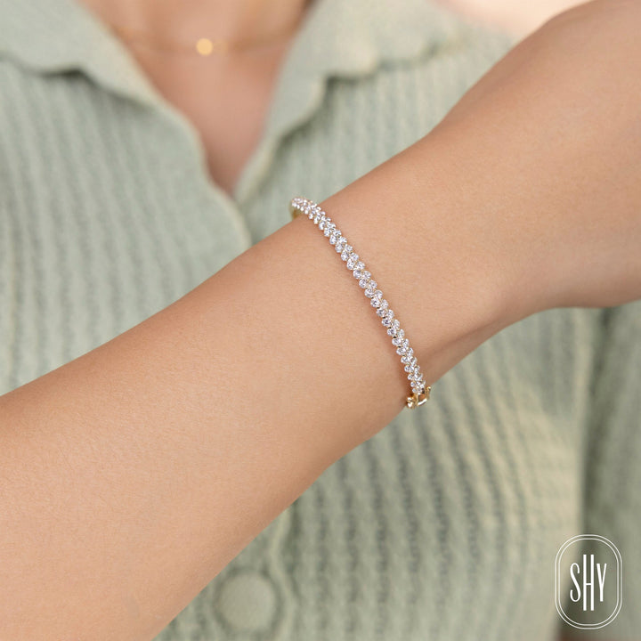 Shy Creation 2.42 ct Diamond Bangle in 14K Yellow Gold — SC55029696ZS — worn view