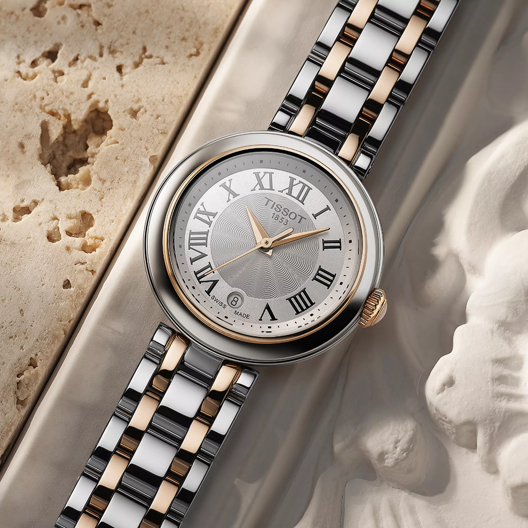 Tissot Bellissima 26mm watch on a colored background, reference T126.010.22.013.01