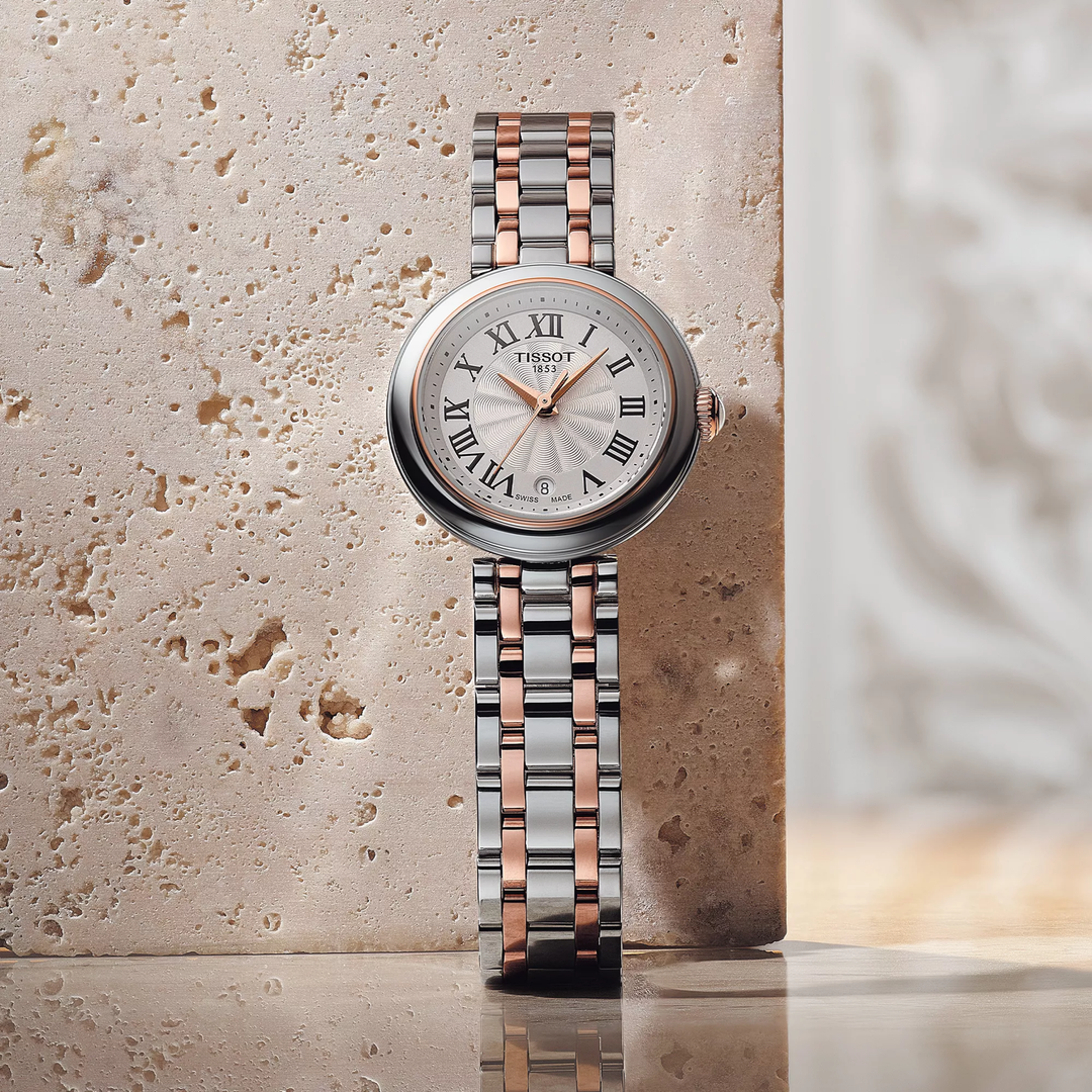 Tissot Bellissima 26mm watch on a colored background, reference T126.010.22.013.01