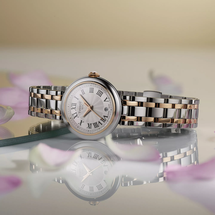 Tissot Bellissima 26mm watch on a colored background, reference T126.010.22.013.01