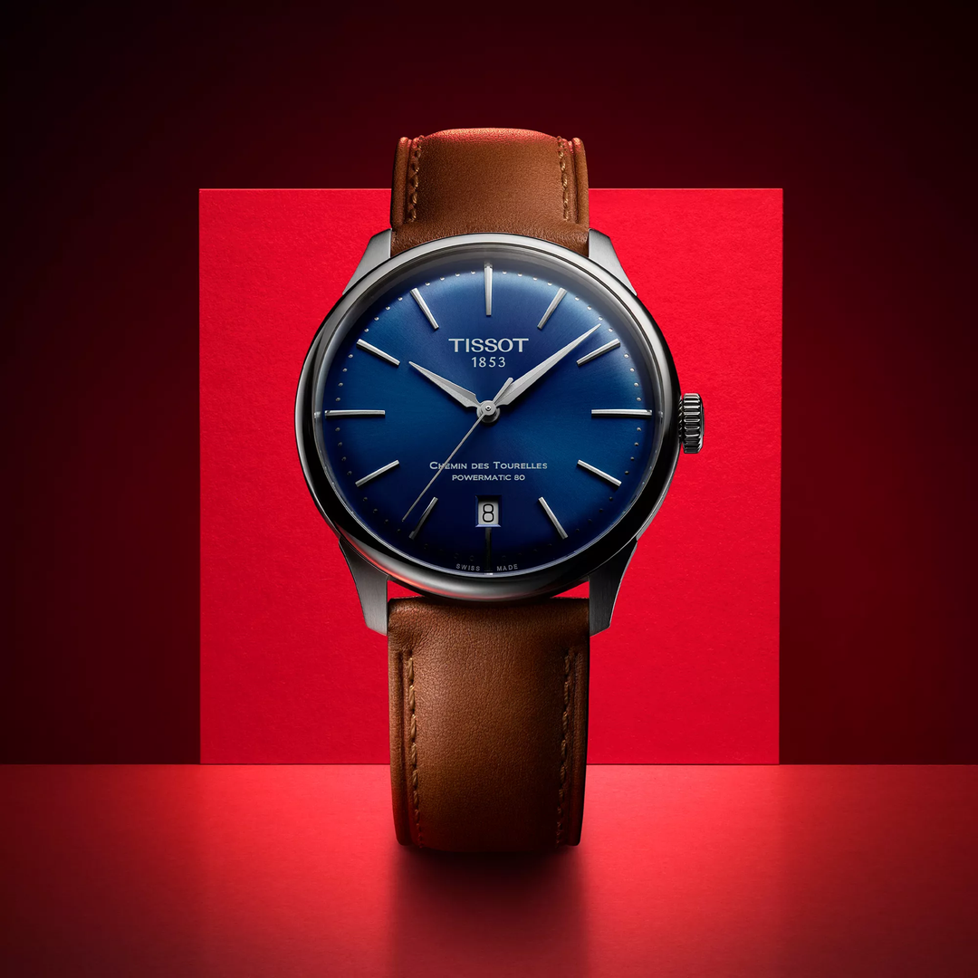 Tissot Chemin des Tourelles 42mm watch on a colored background, reference T139.407.16.041.00