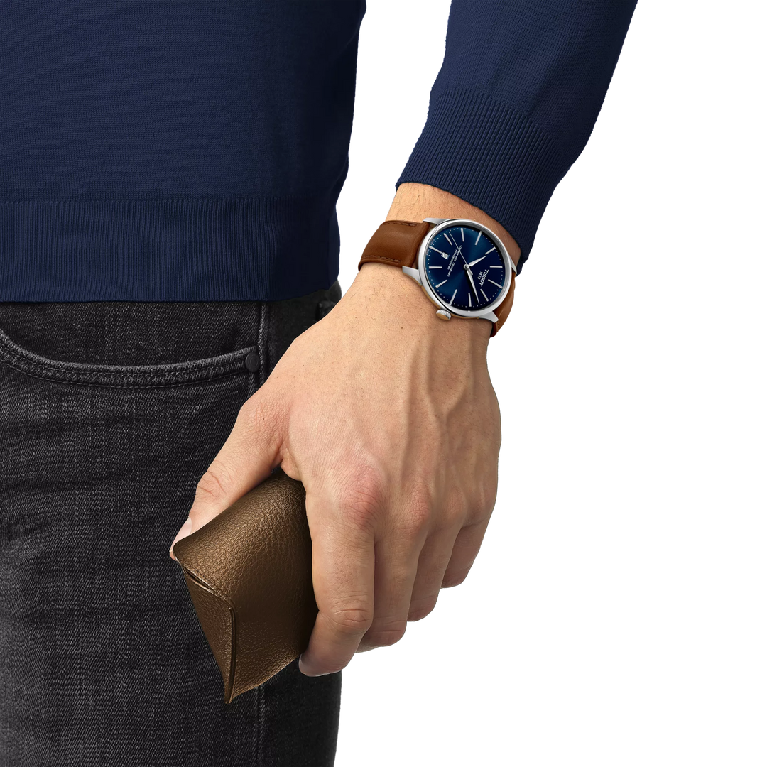 Simulation of the watch Tissot Chemin des Tourelles 42mm on a wrist, reference T139.407.16.041.00