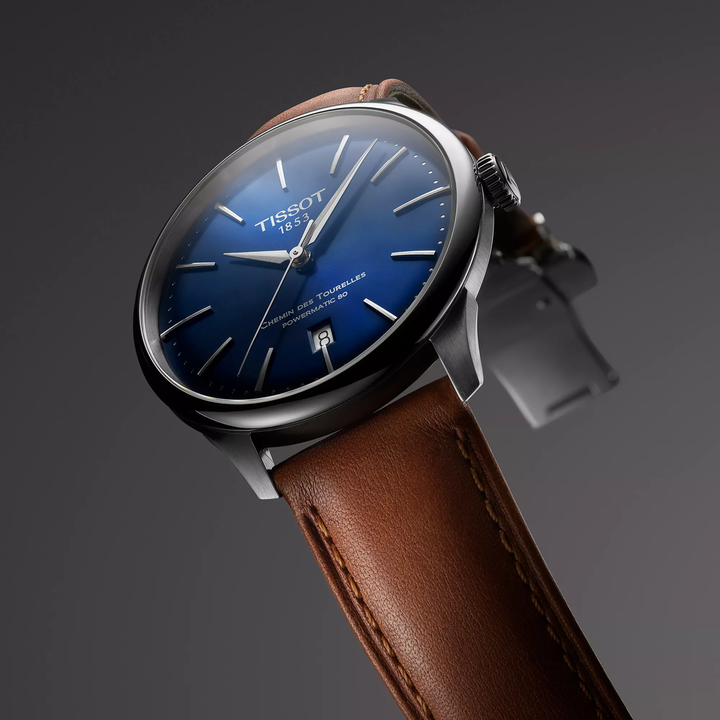 Tissot Chemin des Tourelles 42mm watch on a colored background, reference T139.407.16.041.00