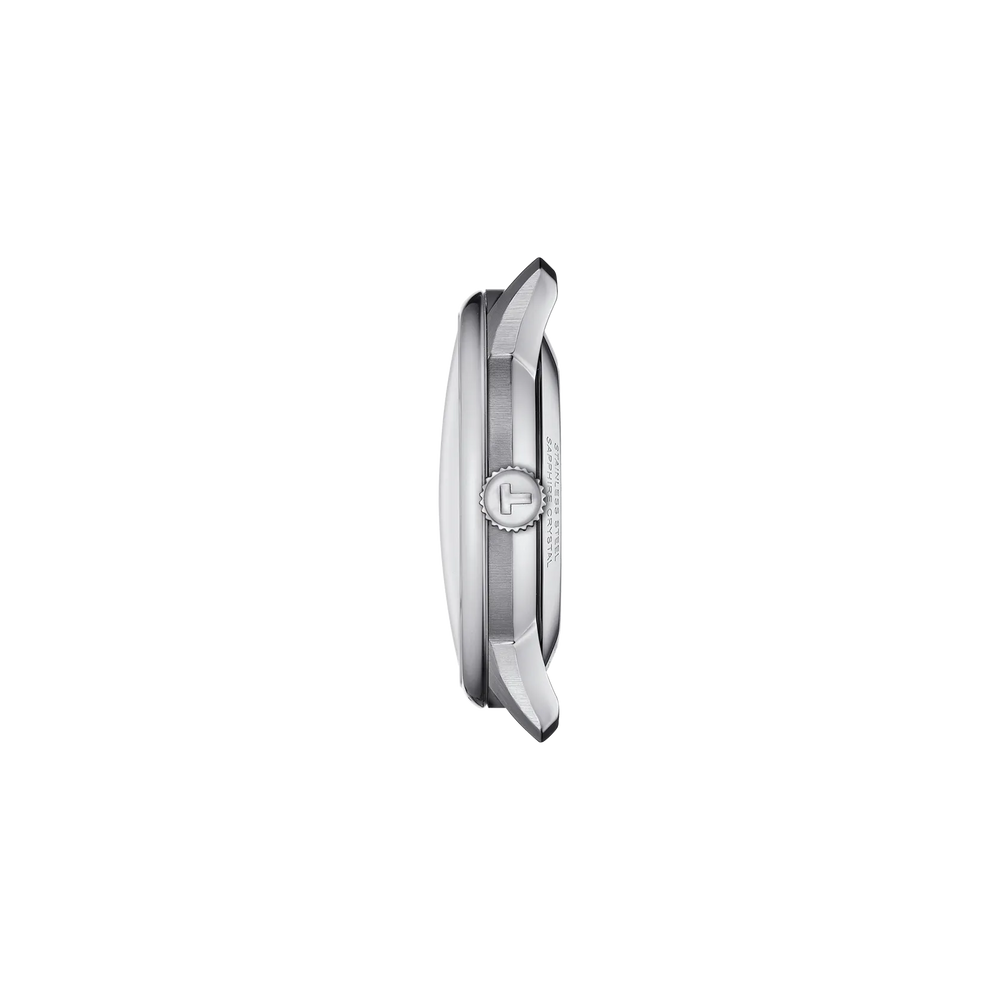 Profile view of the watch case Tissot Chemin des Tourelles Skeleton 39mm, reference T139.836.11.048.00