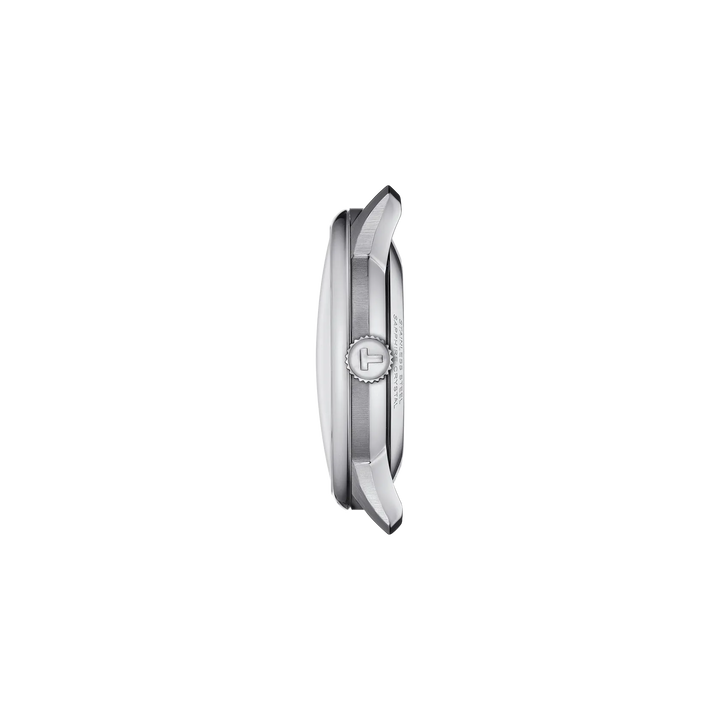 Profile view of the watch case Tissot Chemin des Tourelles Skeleton 39mm, reference T139.836.11.048.00