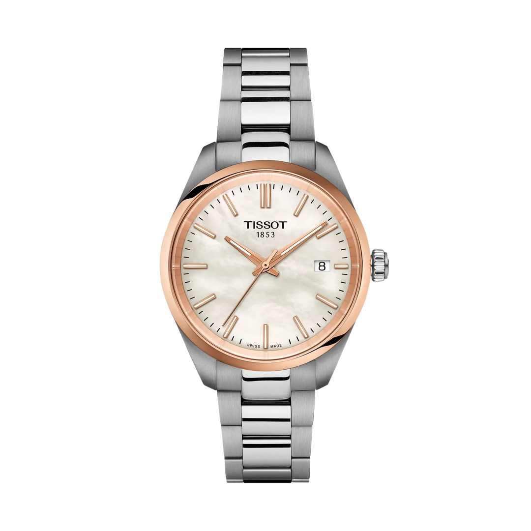 Tissot PR 100 34mm Quartz White Mother-Of-Pearl Dial Watch T150.210.21.111.00 – front view