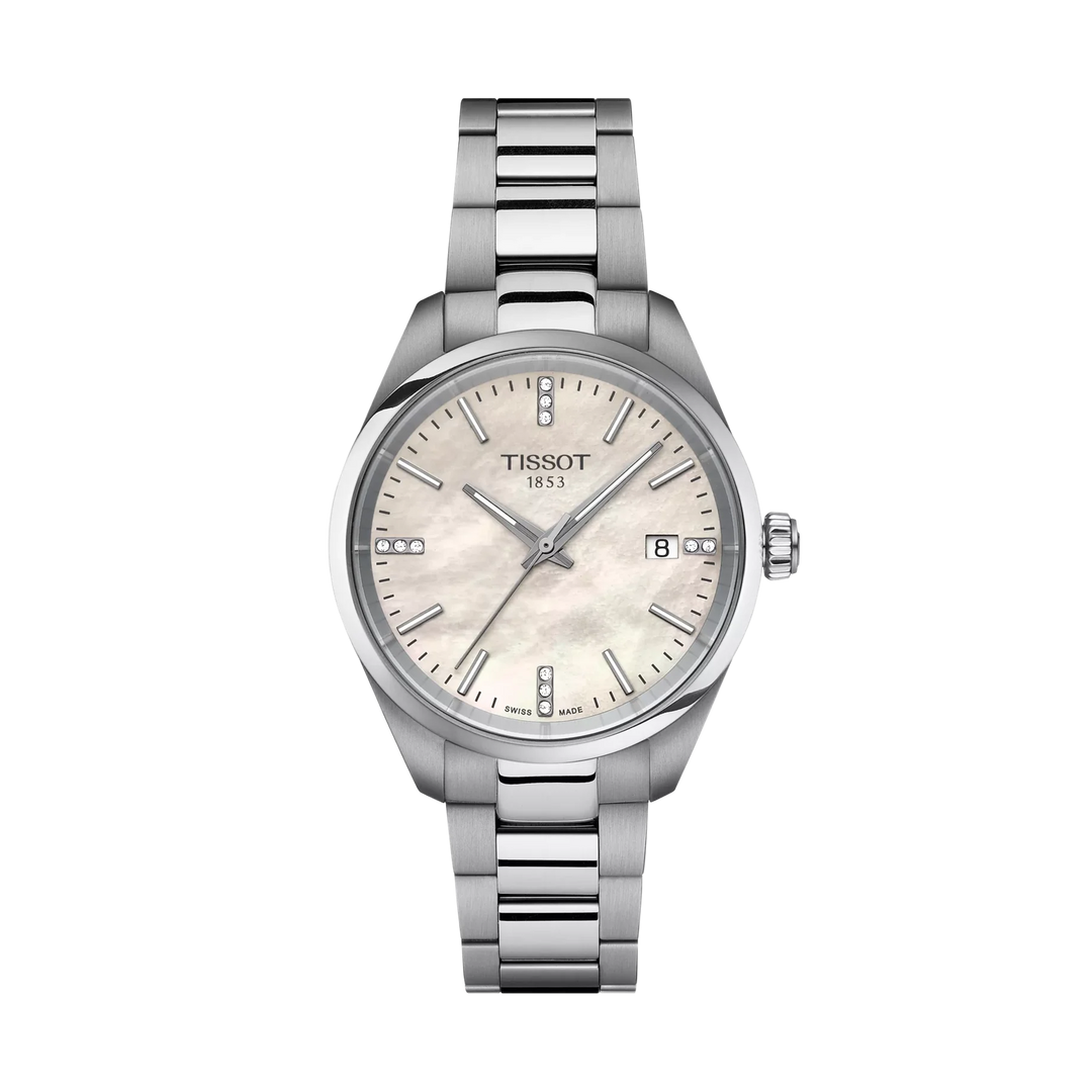 Tissot PR 100 34mm Quartz White Mother-Of-Pearl Dial Watch T150.210.11.116.00 – front view