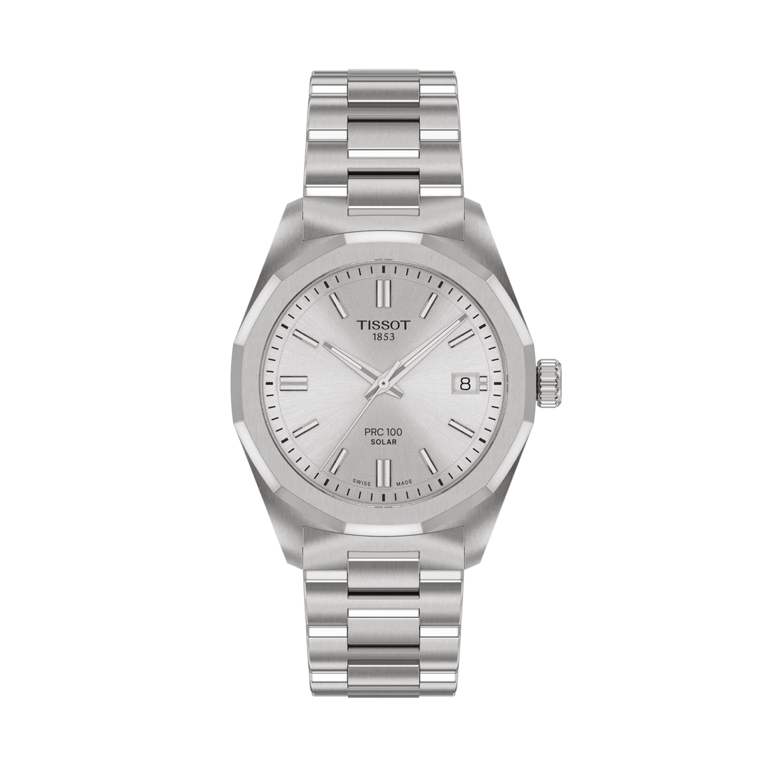 Tissot PRC 100 Solar 34mm Quartz Silver Dial Watch T151.822.11.031.00 – front view
