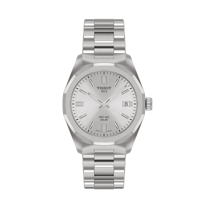 Tissot PRC 100 Solar 34mm Quartz Silver Dial Watch T151.822.11.031.00 – front view