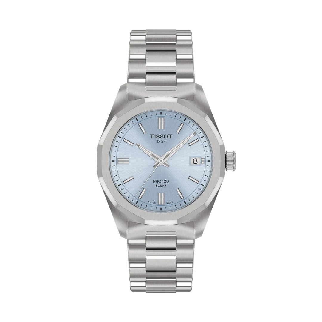 Tissot PRC 100 Solar 34mm Quartz Ice Blue Dial Watch T151.822.11.351.00 – front view