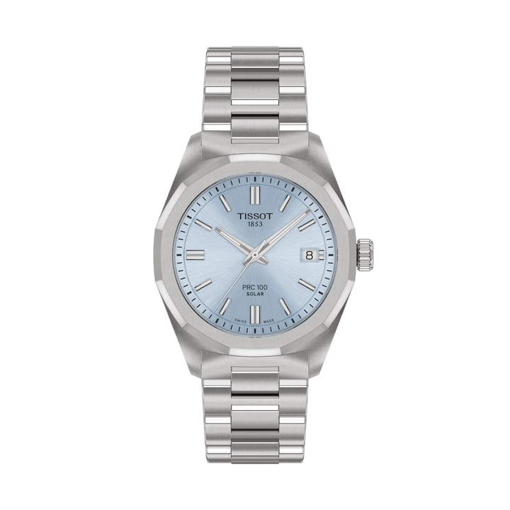Tissot PRC 100 Solar 34mm Quartz Ice Blue Dial Watch T151.822.11.351.00 – front view