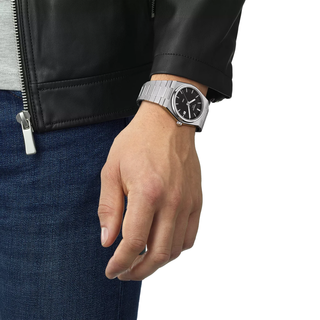 Tissot PRX 40mm black dial watch on wrist
