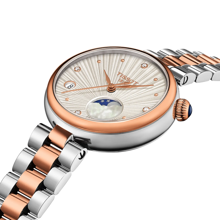 Tissot Desir 29.6mm T152.223.22.036.00 moonphase and diamond dial detail