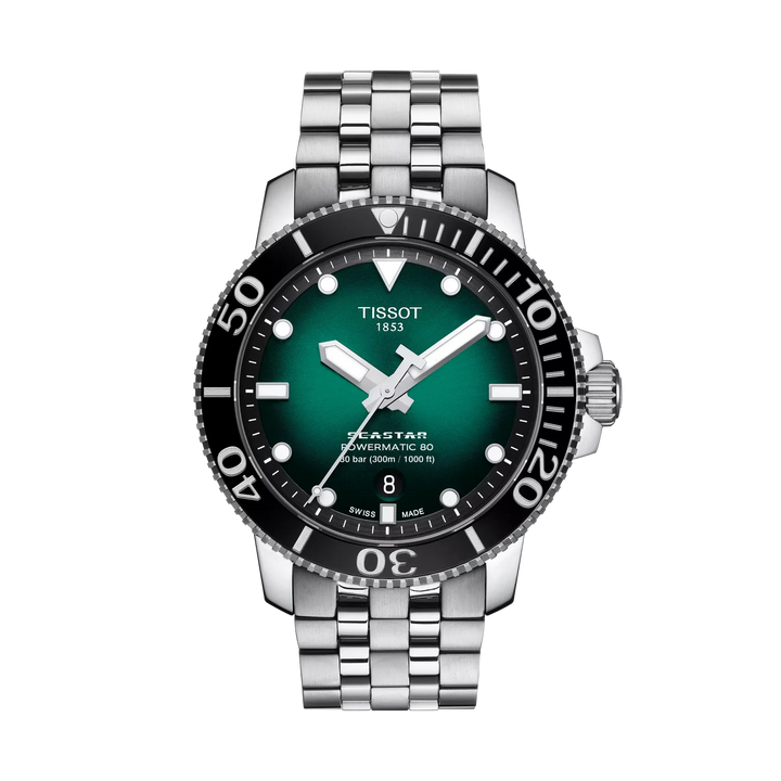 Tissot Seastar 1000 43mm Automatic Green Gradient Dial Watch T120.407.11.091.01 – front view